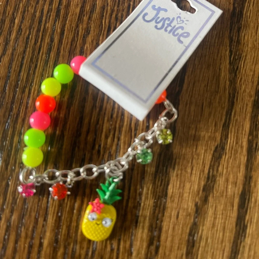 Nwt girls Justice neon pineapple stretchy bracelet