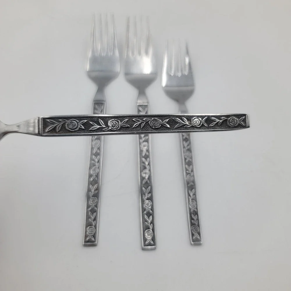 4pc Eldan ELD11 Interpur Stainless Steel Fork Set Rose Pattern Japan 3 Din 1 Sal