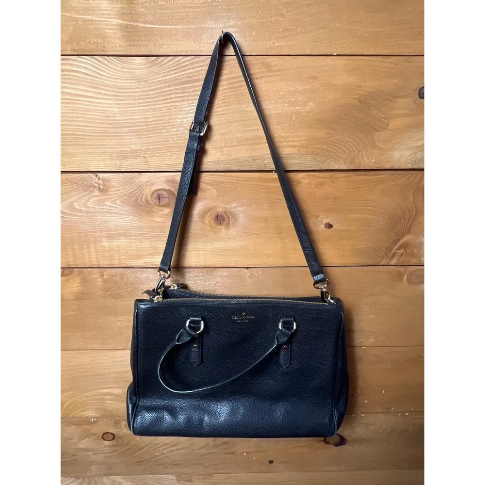 Kate Spade New York Black Leather Satchel Bag Gold Hardware‎ Shoulder Strap Chic
