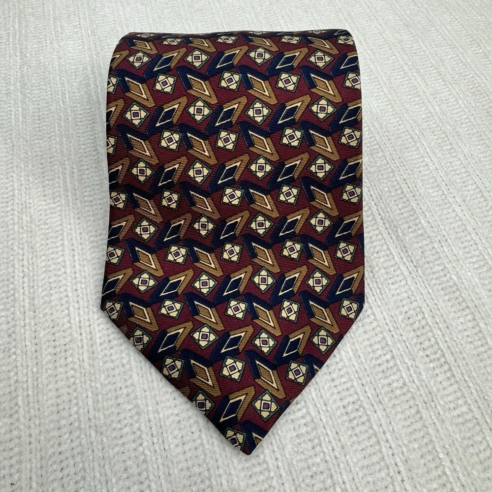 Christian Dior Monsieur Geometric Silk Tie Burgundy Blue‎ Mens