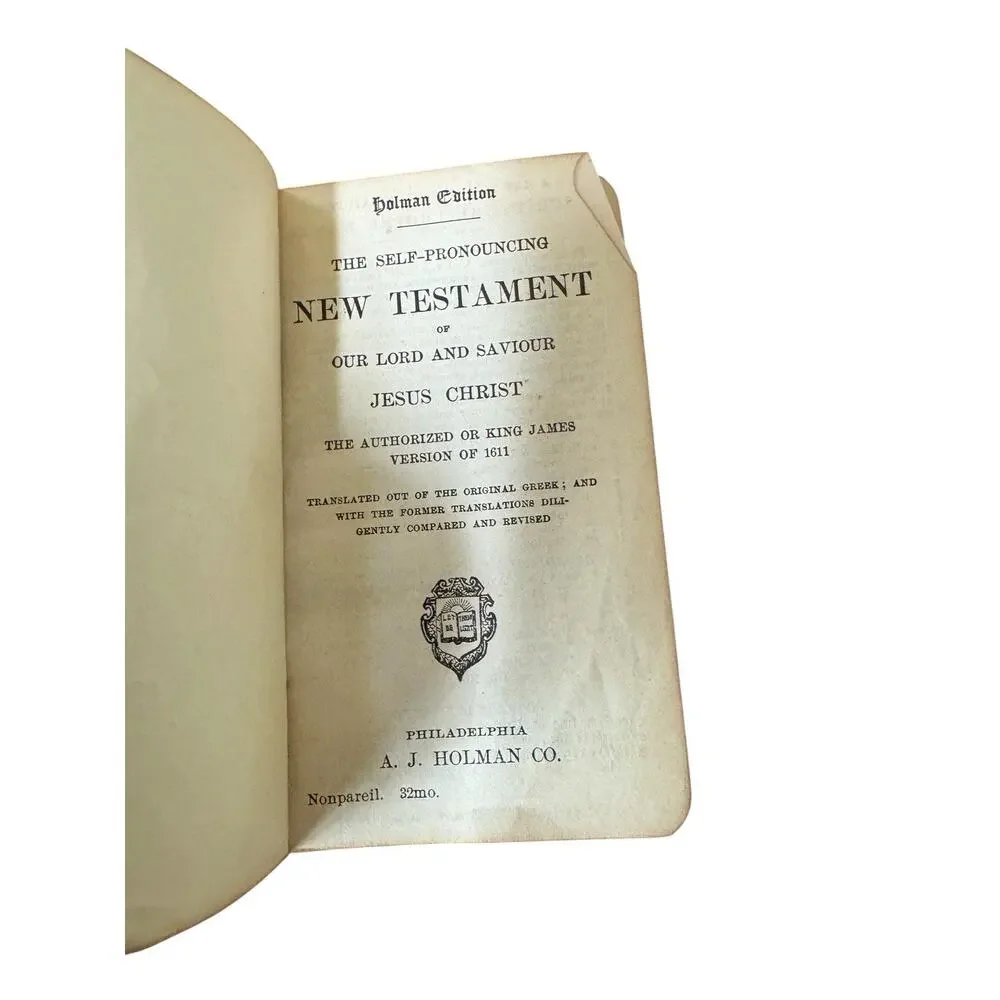 Antique New Testament Holman KJV Pocket‎ Bible c1900 1912 Inscription Church