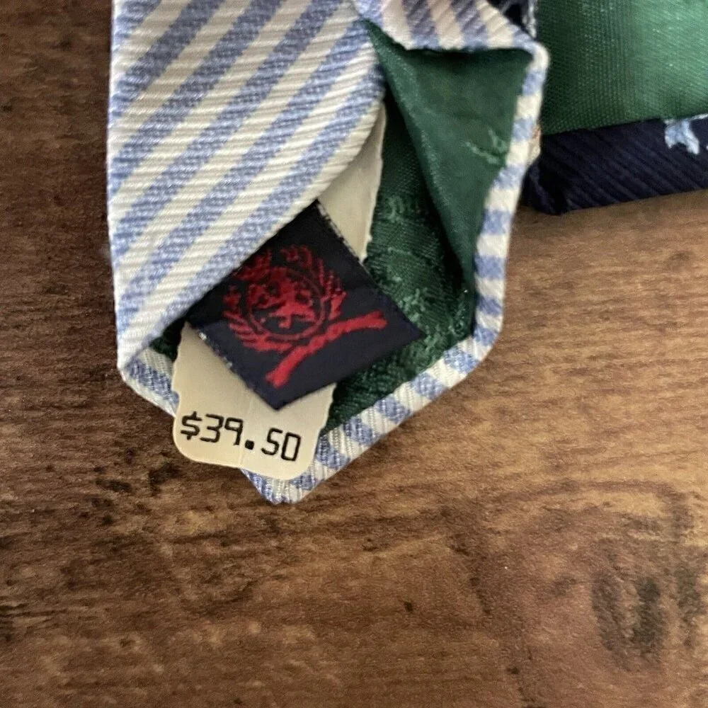 Tommy Bahama Mens Tie Navy Blue Palm Tree Beach Stripe Silk USA Made Necktie