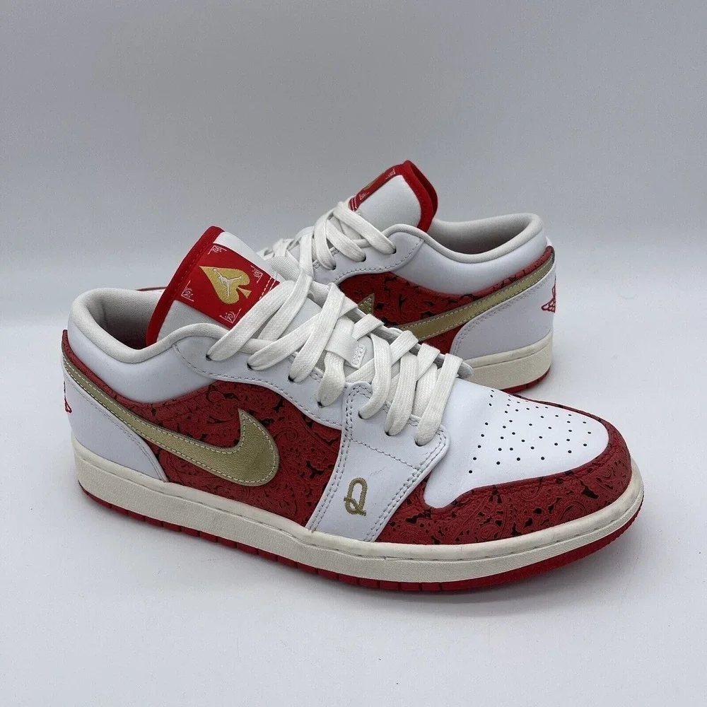 Nike Air Jordan‎ 1 Low SE Spades Men's Size 9 Sneakers DJ5185-100 Red/Gold/White