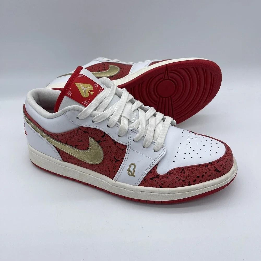 Nike Air Jordan‎ 1 Low SE Spades Men's Size 9 Sneakers DJ5185-100 Red/Gold/White