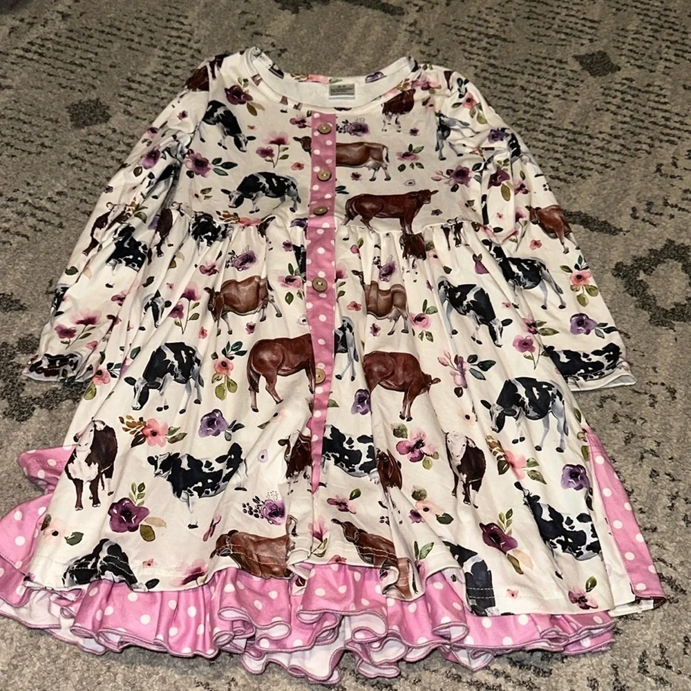 Girls Boutique Cow Print Dress💕 size‎ 8/9 worn once