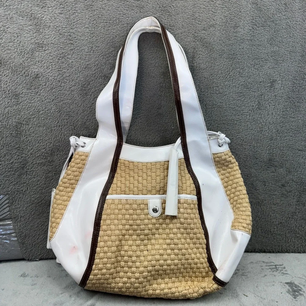 Sharif Studio Straw Hobo Bag Women Large‎ White Beige Good Woven Grommet Tote