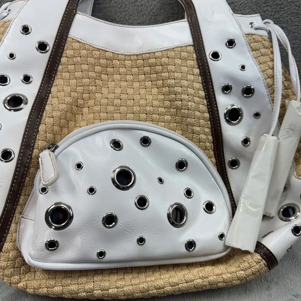 Sharif Studio Straw Hobo Bag Women Large‎ White Beige Good Woven Grommet Tote