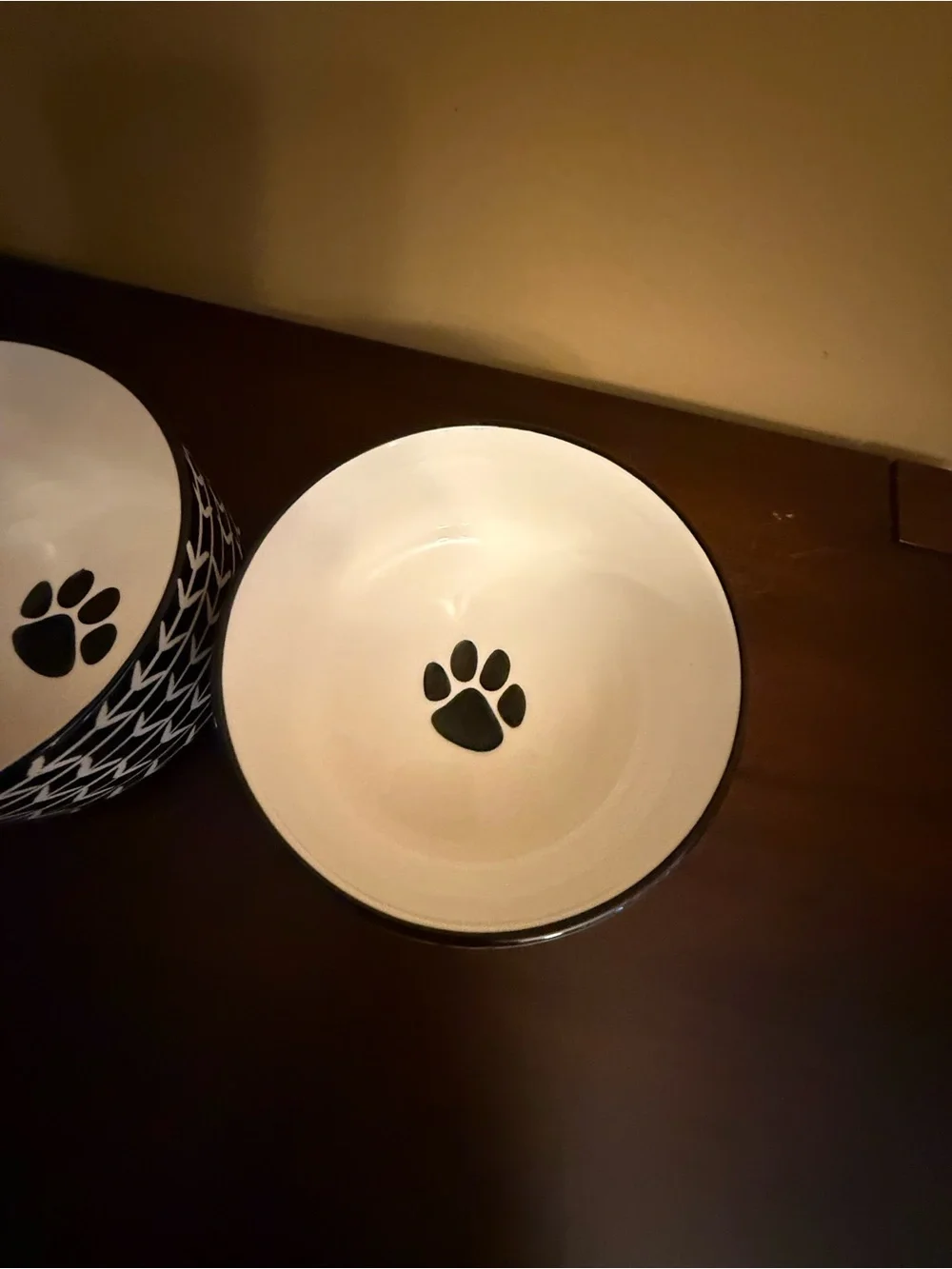 Black & White Paw-Print Stoneware Ceramic Dog Bowl Set cleaned and sanitized.