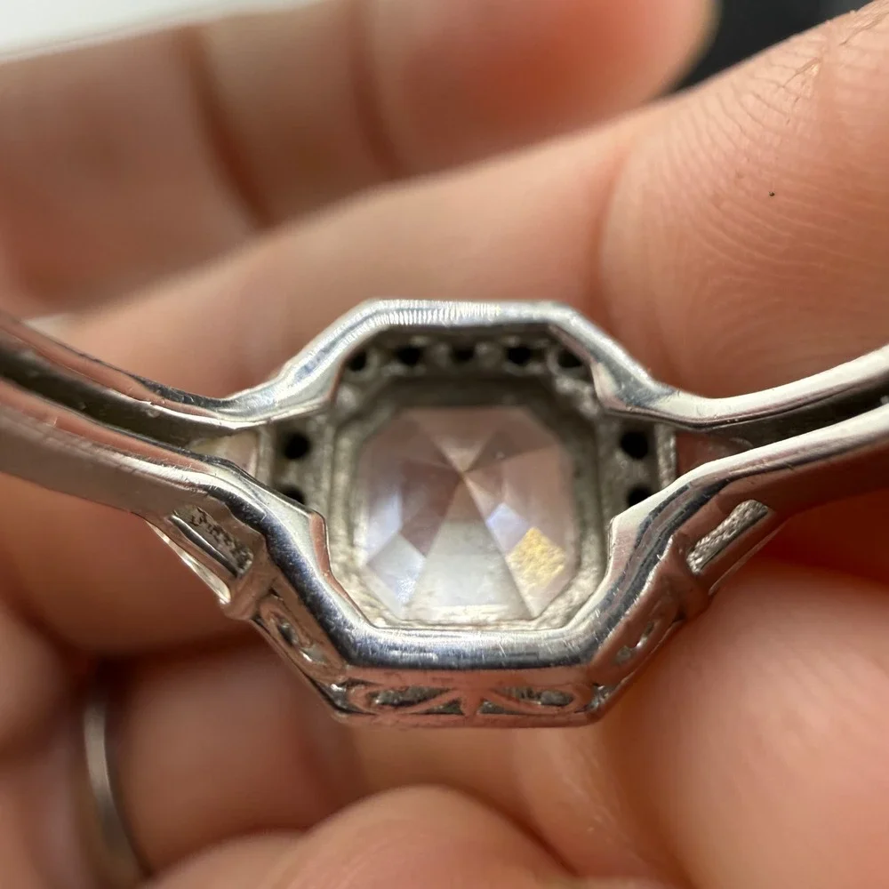 Vintage Diamonique Ring CZ Black Halo 925 Sterling Silver Size 8.25