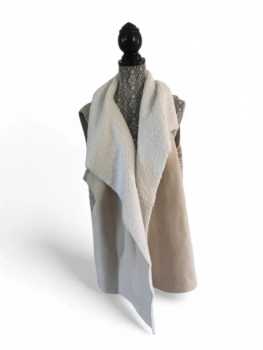 Cozy Cream Sherpa-Trim Draped Wrap Vest