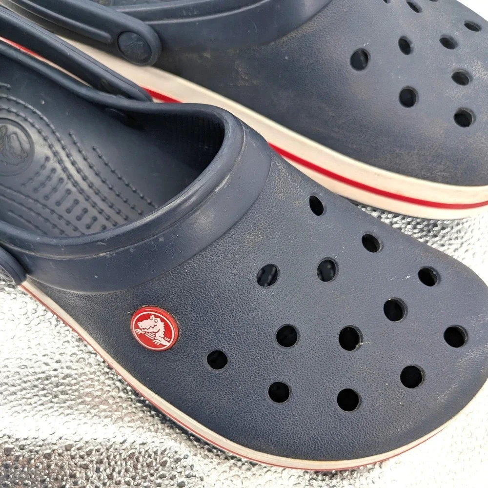 Crocs Crocband Clogs Navy Blue Red White Slip On Shoes Mens 7 Womens 9