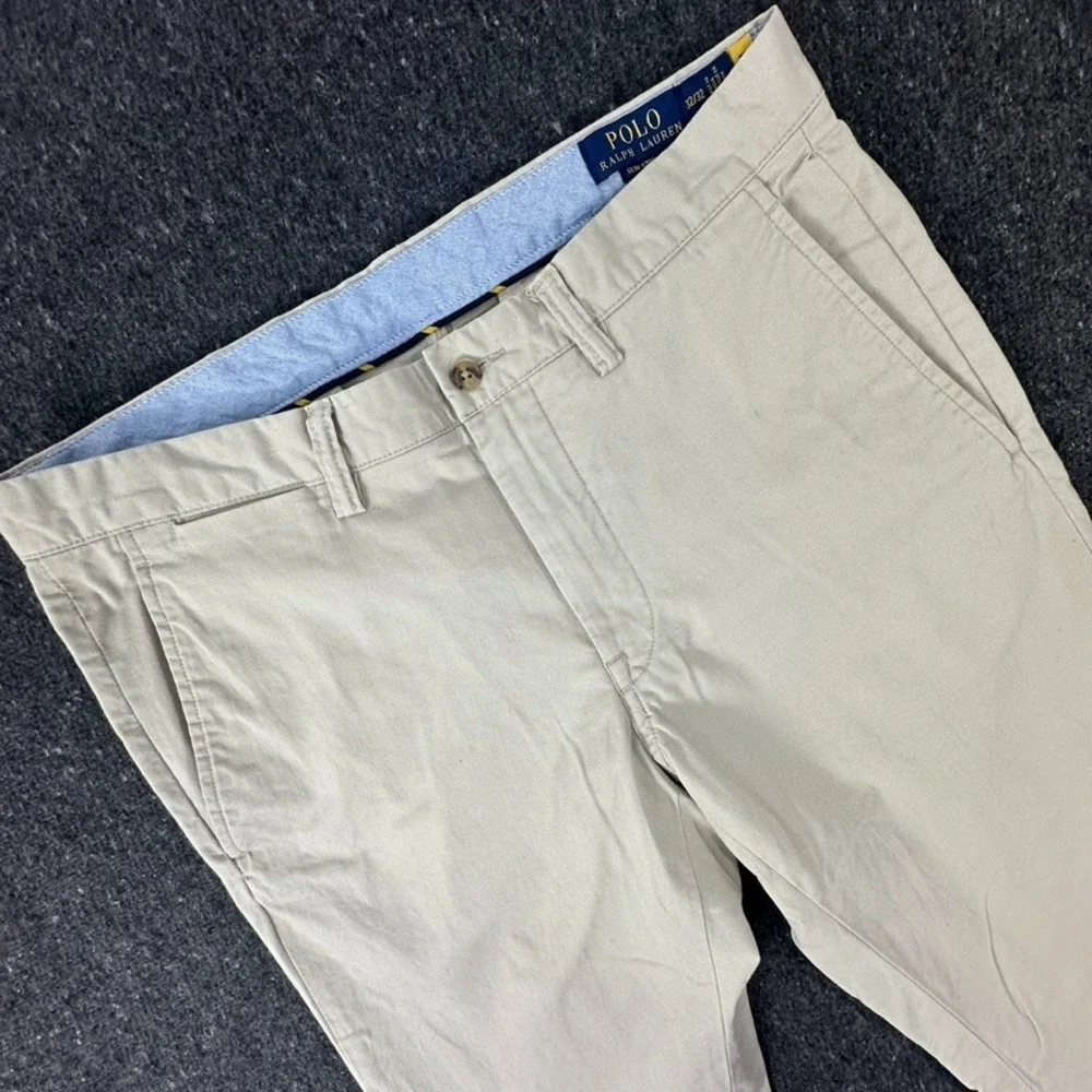 Polo Ralph Lauren Pants Mens Size 32x32 Beige Slim Stretch Fit Bedford Preppy