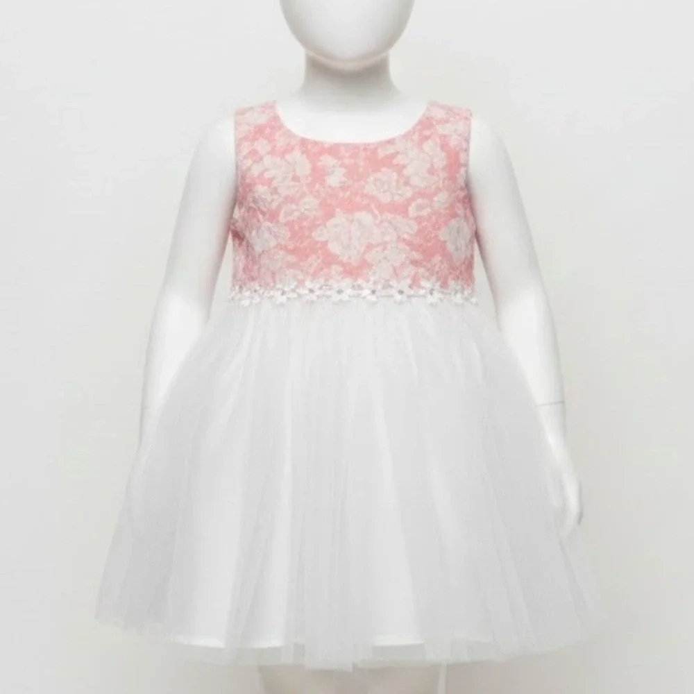 Youngland Toddler‎ Girls 3T Pink White Floral Lace Tulle Dress Special Occasion