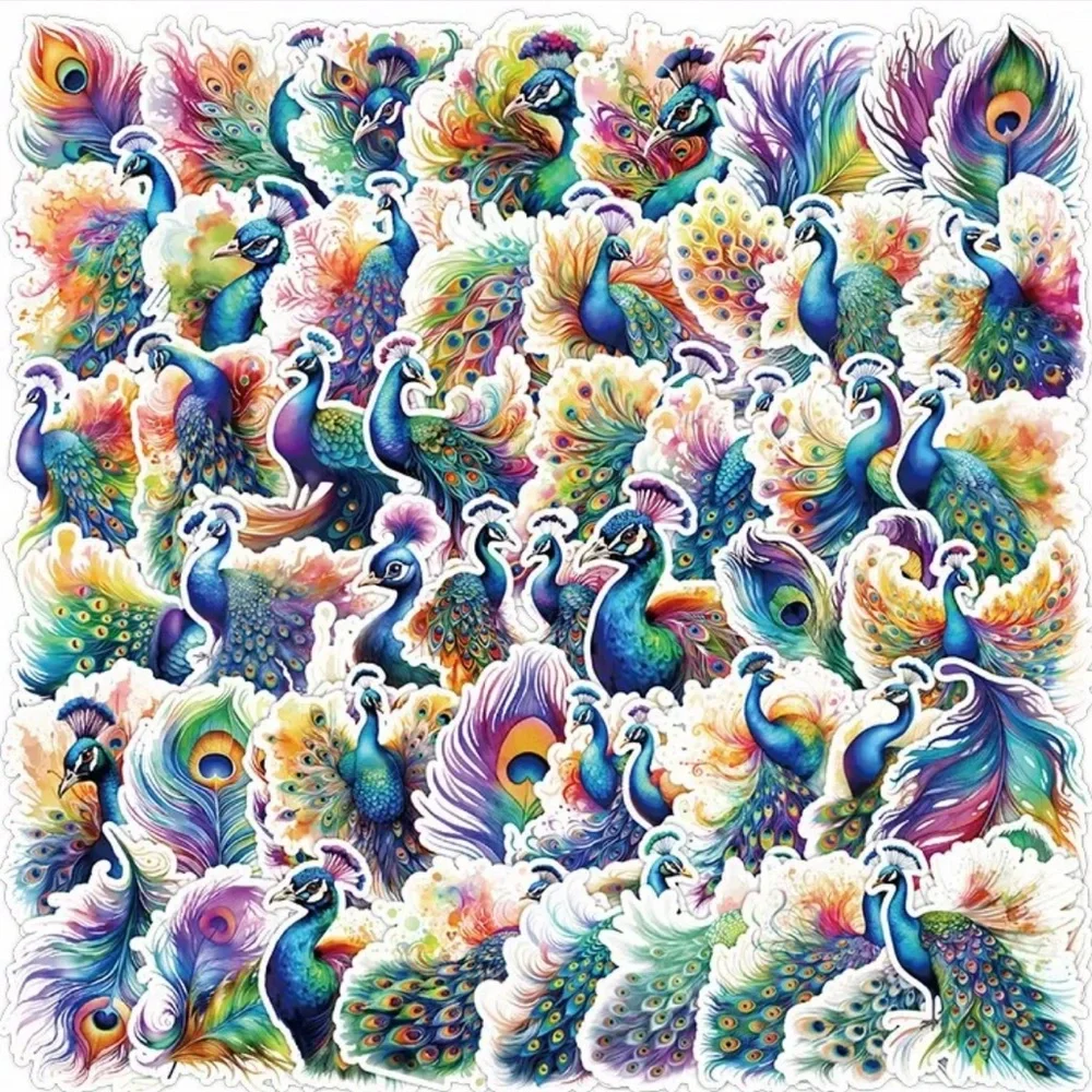 DIY Peacock Themed Individual Shaped Stickers, Set of 50 (no 2 alike)