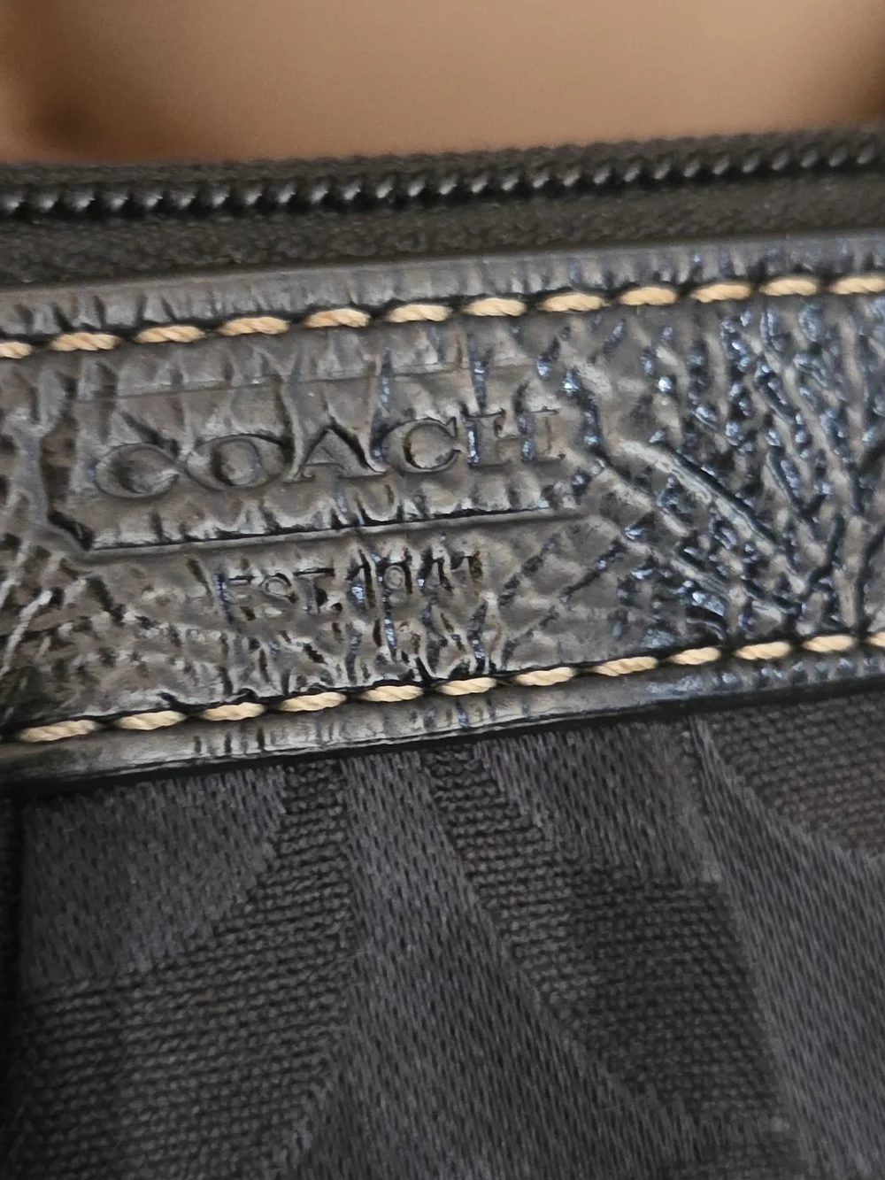 Coach Black Signature C Jacquard Fabric Patent Leather Wristlet