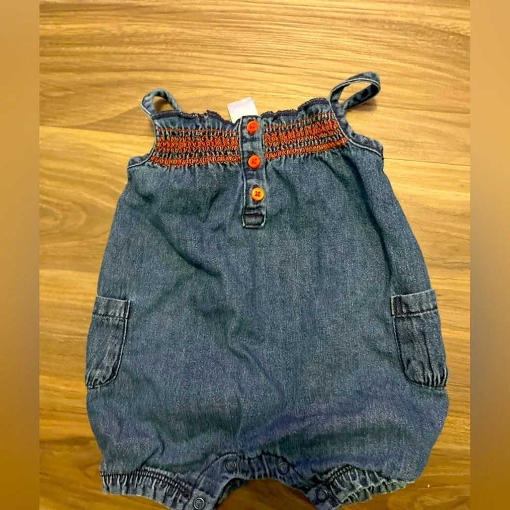 Carters Denim Baby girl  Romper with Orange Accents size 3 months