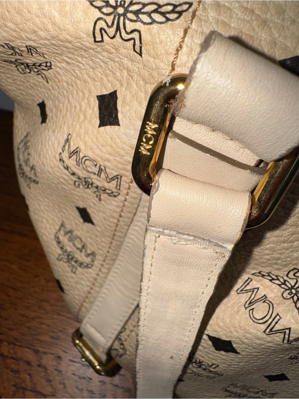 MCM Beige Visetos Monogram Pleated Coated Canvas Tote Bag with COA