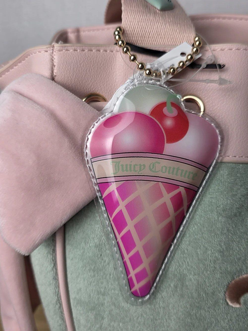 Juicy Couture Sugar Rush Tote Frosry Green and Pink Tote with Ice Cream Charm