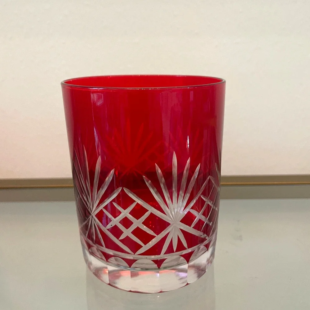 Set of 4 RED Double Old Fashioned Glasses Luxe Christmas Holiday Barware NEW