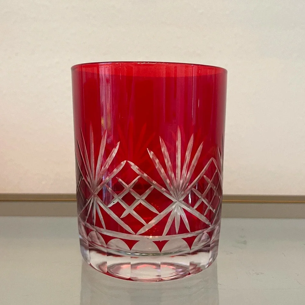 Set of 4 RED Double Old Fashioned Glasses Luxe Christmas Holiday Barware NEW