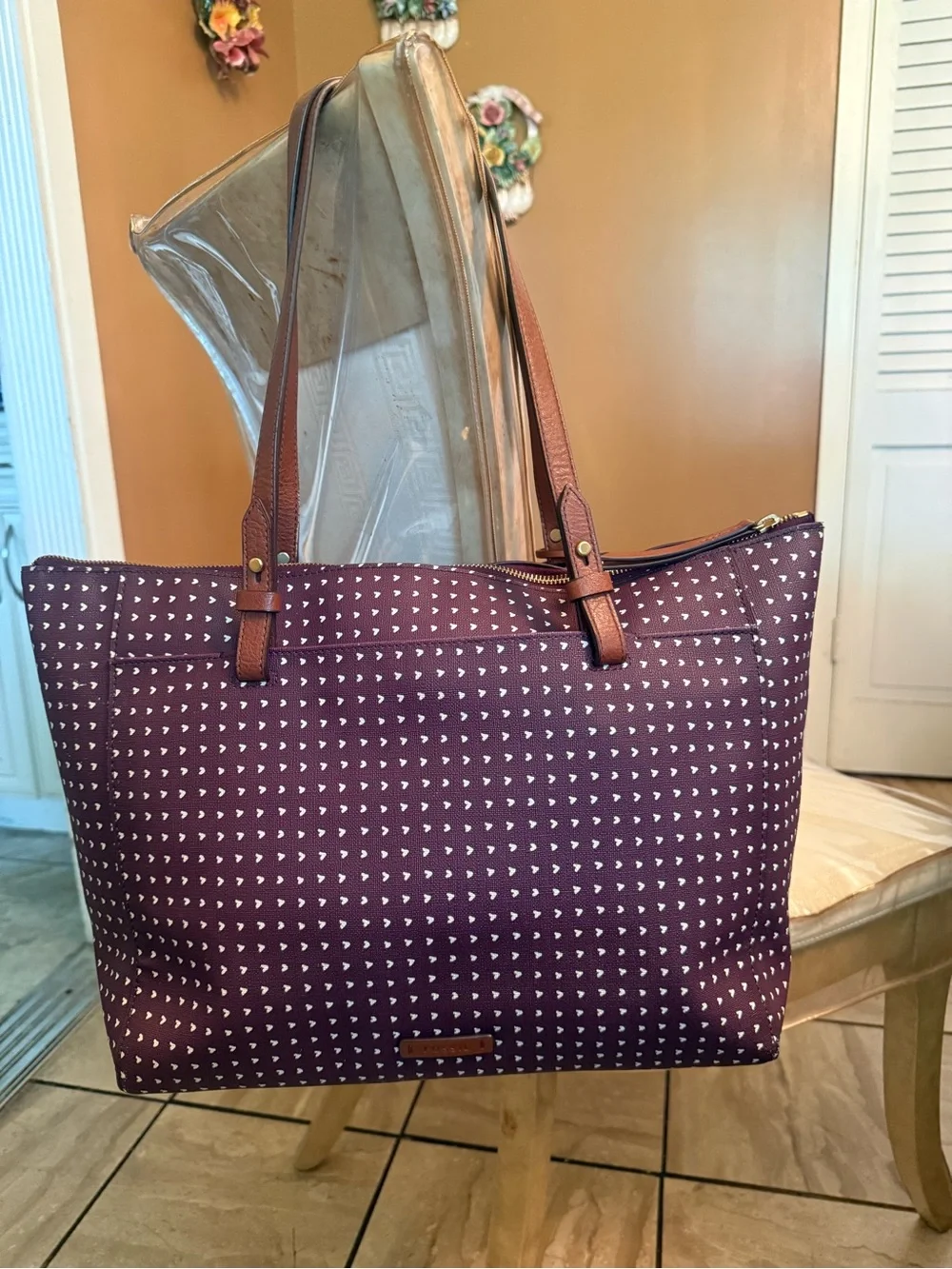Fossil burgundy tote