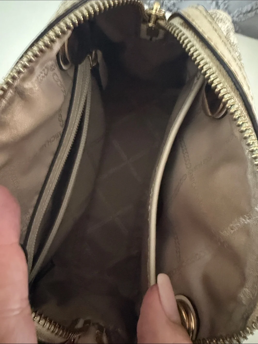 MICHAEL KORS Beige Logo Crossbody Satchel with Gold Hardware