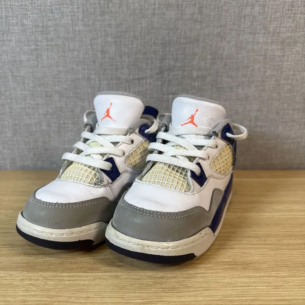 Nike Air Jordan 4 IV Retro TD Toddler Deep Royal Blue Orange White Sz 8C