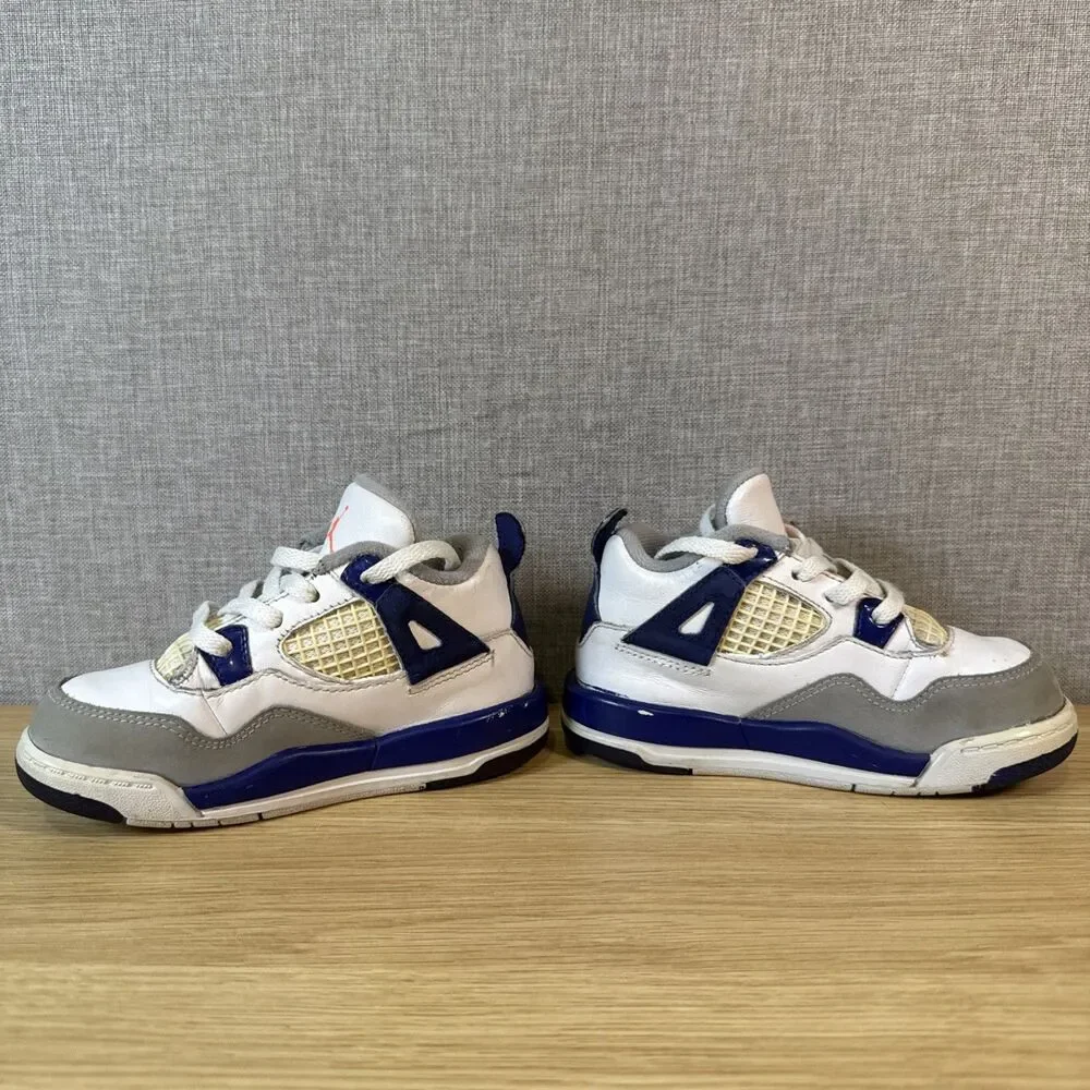 Nike Air Jordan 4 IV Retro TD Toddler Deep Royal Blue Orange White Sz 8C