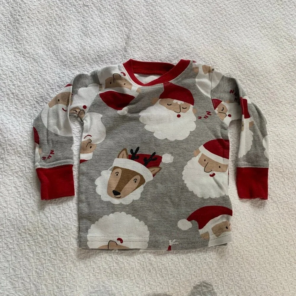 5/$25 Carter's 12M‎ Santa Reindeer Christmas Pajama Set Gray Red 2pc