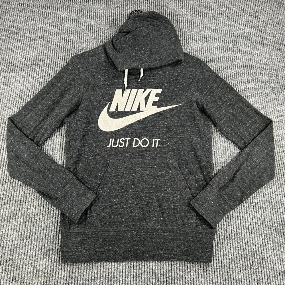 Nike Hoodie Womens Small‎ Gray Just Do It Logo Pullover Sweatshirt 823701-010