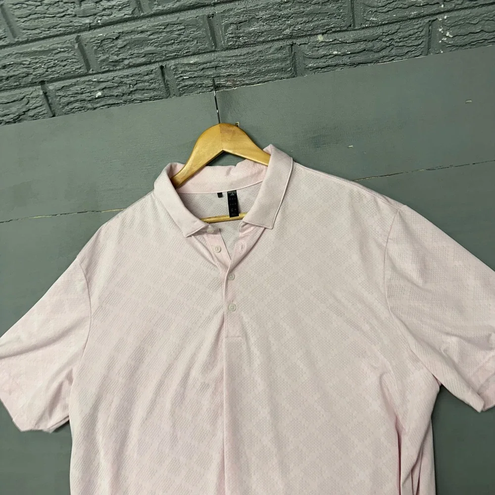 Adidas Mens Pink Geometric Jacquard‎ Short Sleeve Golf Polo Shirt 2XL