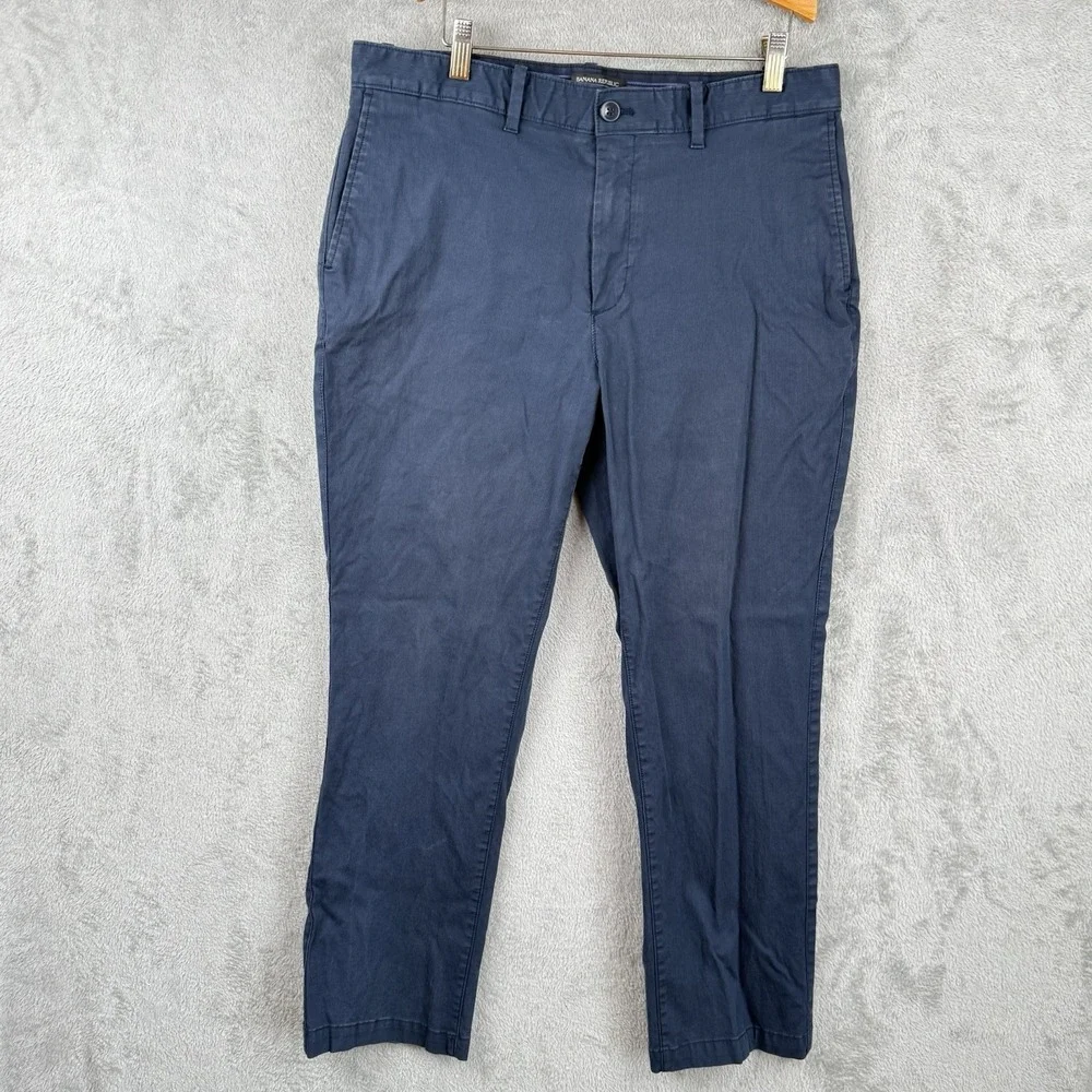 Banana Republic Aiden Pants Mens 34x30 Navy‎ Blue Chino Flat Front Cotton Office
