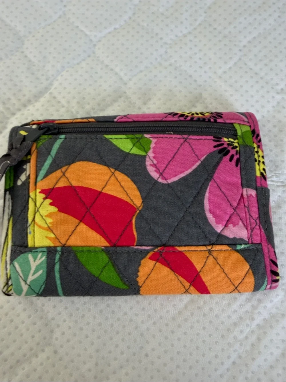Vera Bradley Quilted Floral Trifold Wallet in Pink, Yellow, Orange & Green