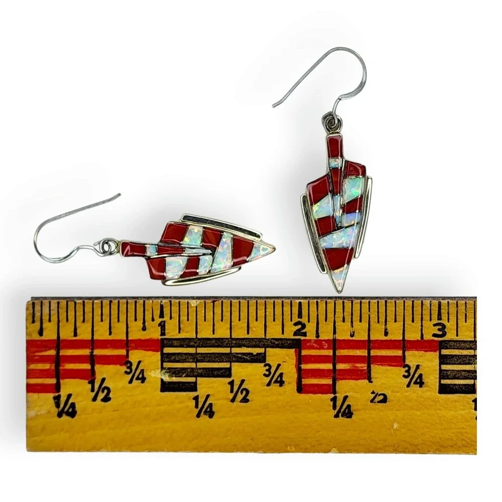 Southwestern Sterling Silver 925 Synthetic Opal Spiny Oyster Pendant Earring Set