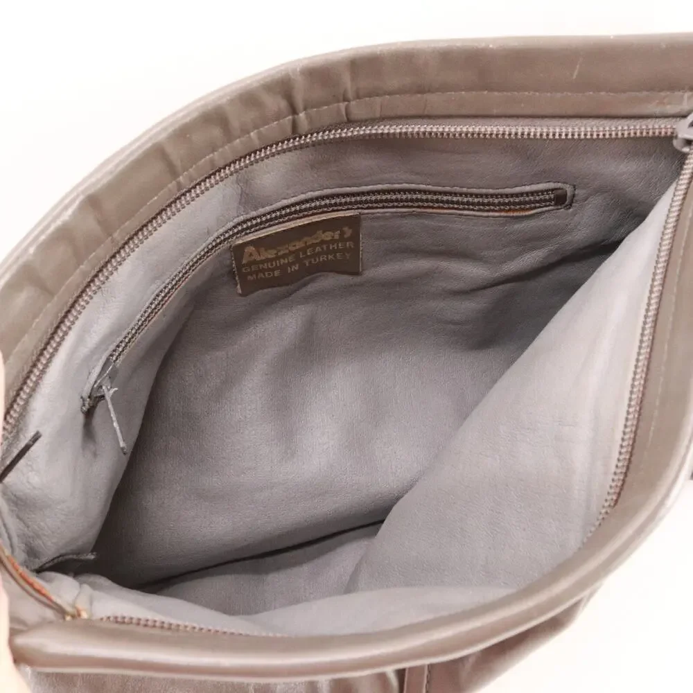 Vintage Alexanders Handbag Women L Ash Brown Smooth Leather Pleated Clutch Bag