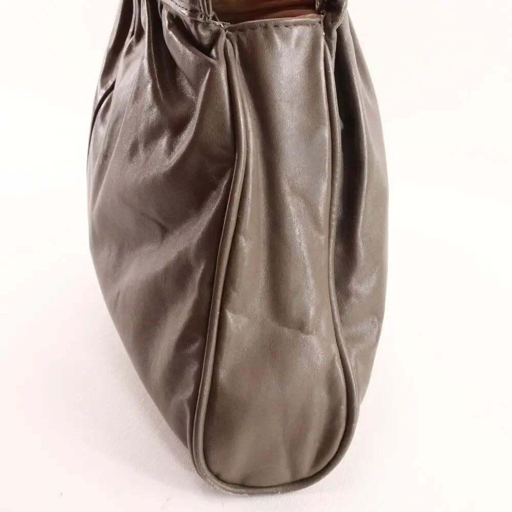 Vintage Alexanders Handbag Women L Ash Brown Smooth Leather Pleated Clutch Bag