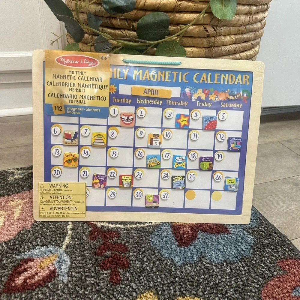 New Melissa & Doug LARGE Colorful Magnetic Calendar Wood Wall Hang 112 Magnets