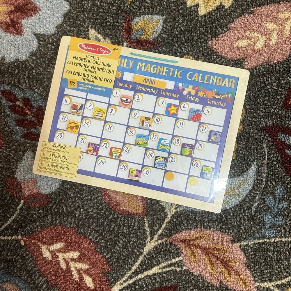 New Melissa & Doug LARGE Colorful Magnetic Calendar Wood Wall Hang 112 Magnets