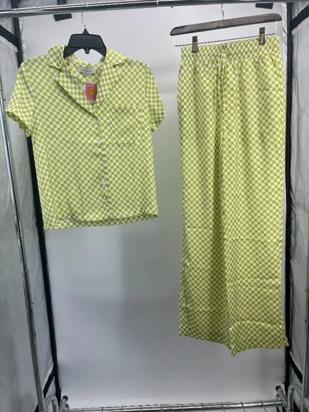 Women's Matching Set - Moodie by Lala Casual Green Checkered Pant/Shirt Set