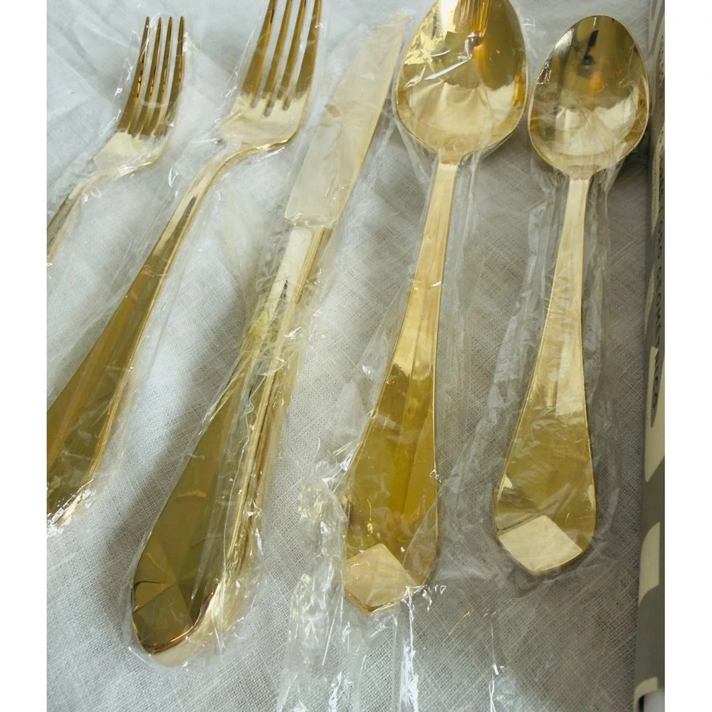 West Elm Geo 24 Karat Gold Electroplate Flatware 20 Pc NIB Original Retail $250