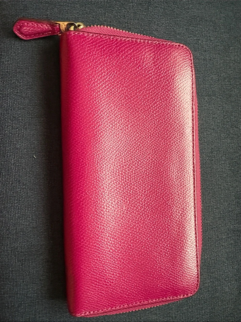 Coach Magenta Zip-Around Leather Wallet with Exterior Pocket