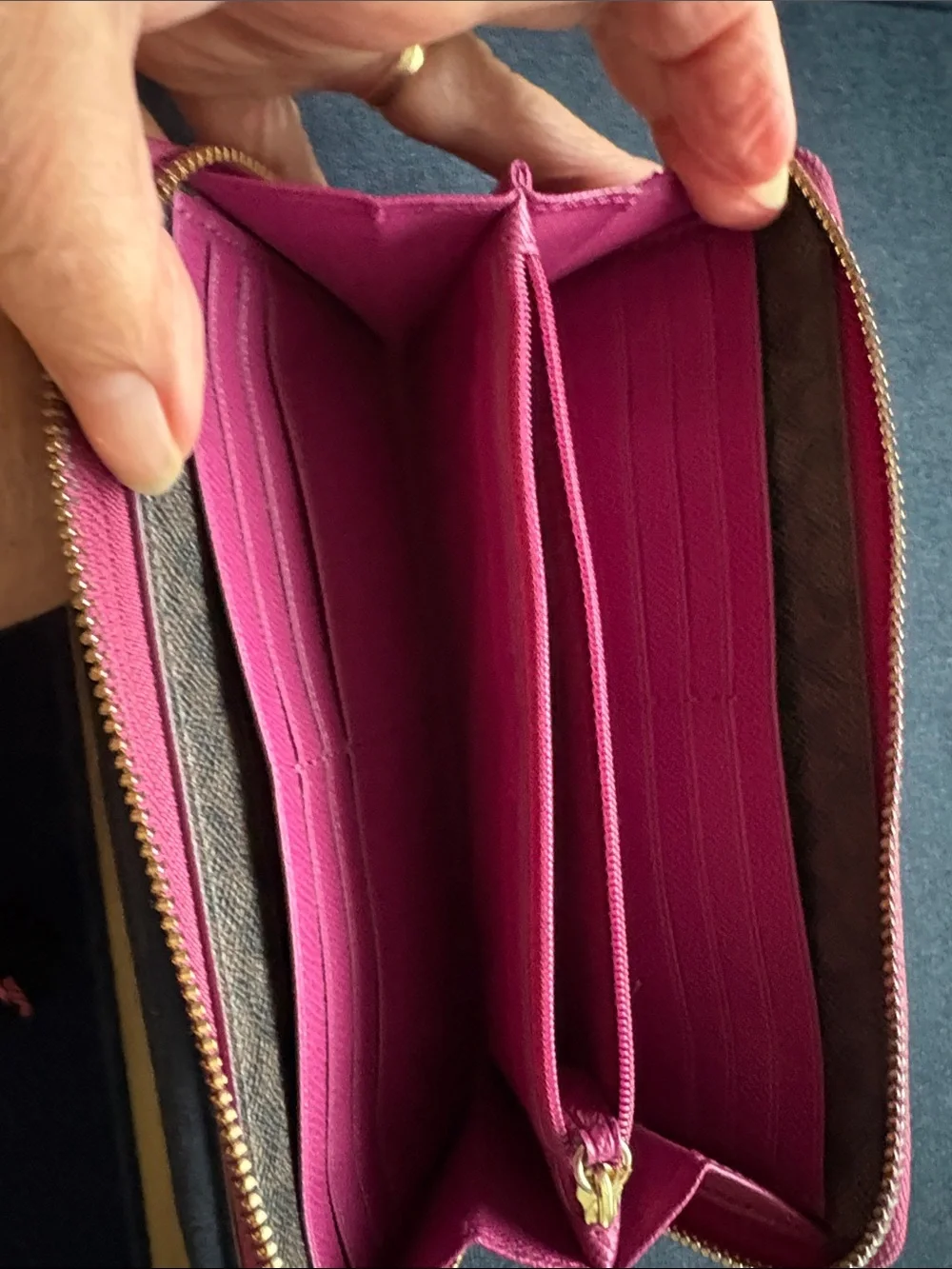 Coach Magenta Zip-Around Leather Wallet with Exterior Pocket