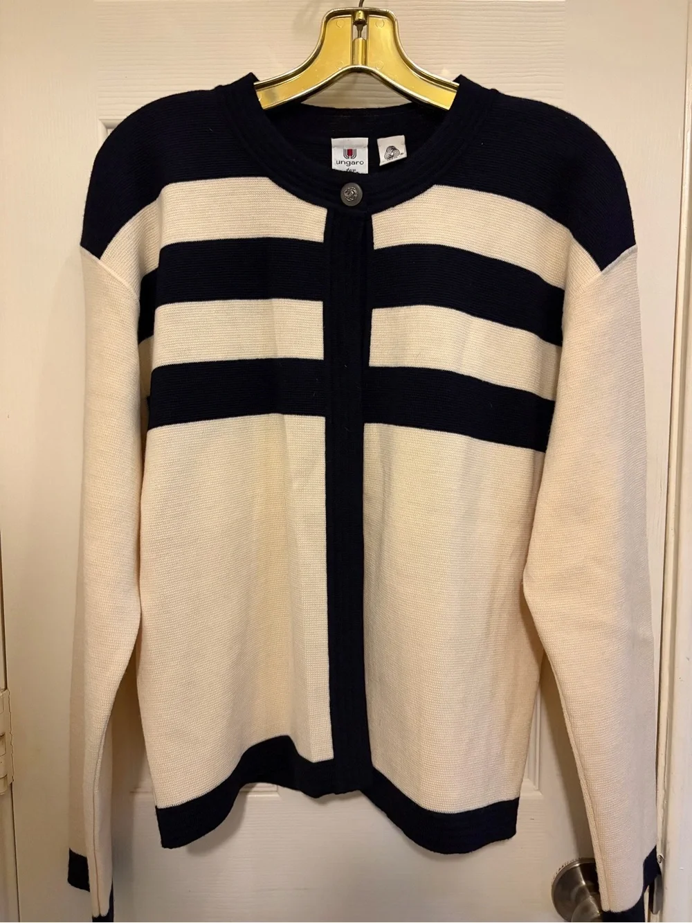 Ungaro Ter Black & White Striped Scoop Neck Knit Top and matching cardigan
