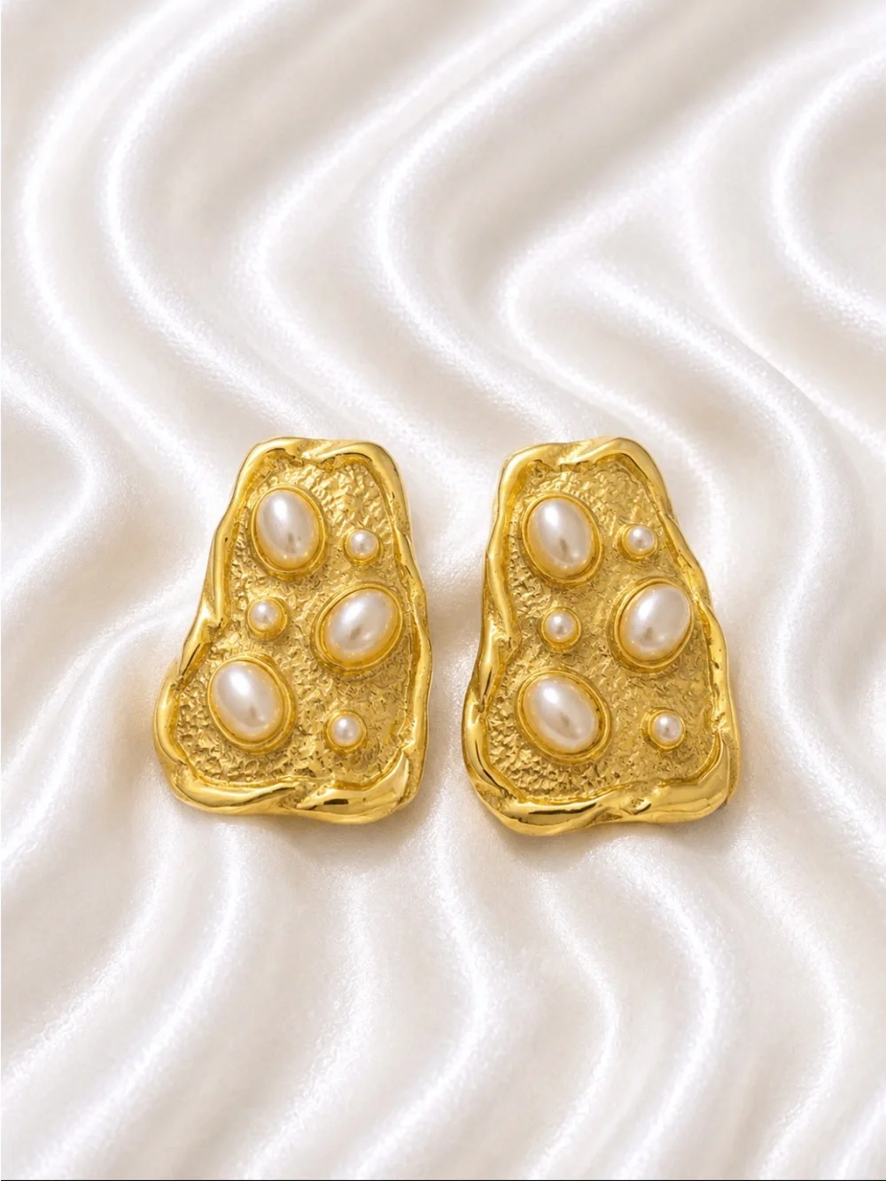 Gold Pearl Accent Statement Clip-on Earrings