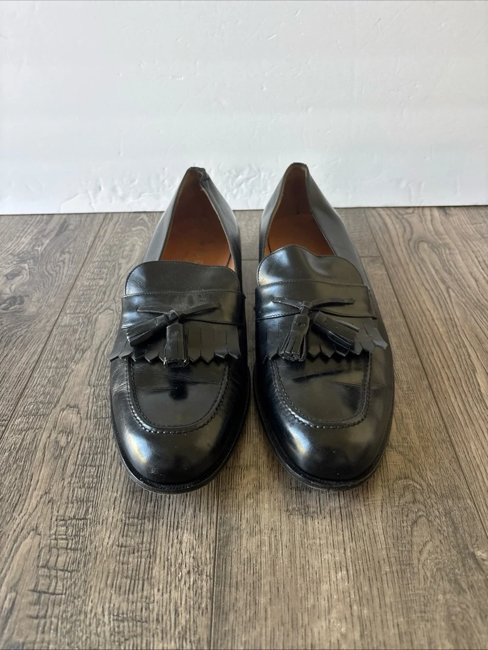 Salvatore Ferragamo Black Leather Tassel Kiltie Loafers