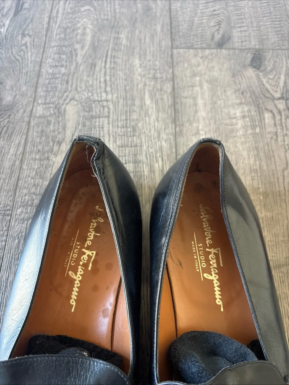 Salvatore Ferragamo Black Leather Tassel Kiltie Loafers