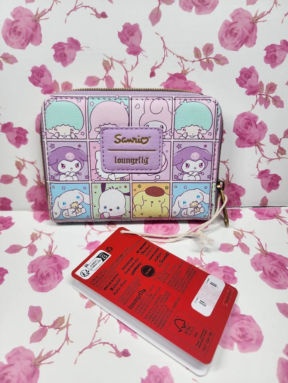 Loungefly Sanrio Pastel Character Zip Wallet in Pink, Lavender & Mint