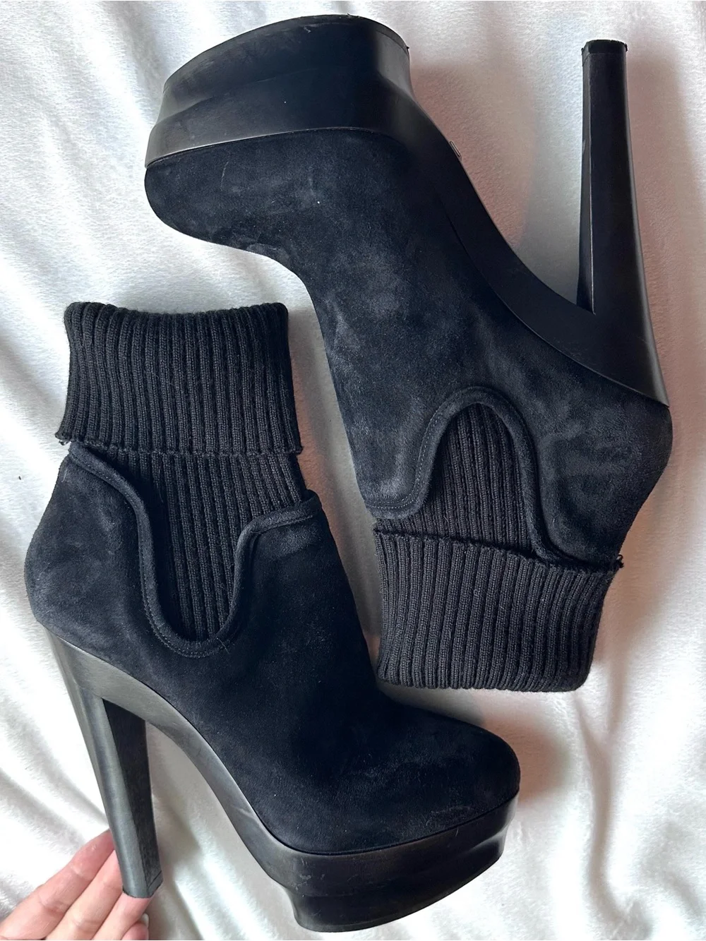 Enio Silla for Le Silla Black Suede Wool Sock Platform Stiletto Ankle Boot 7