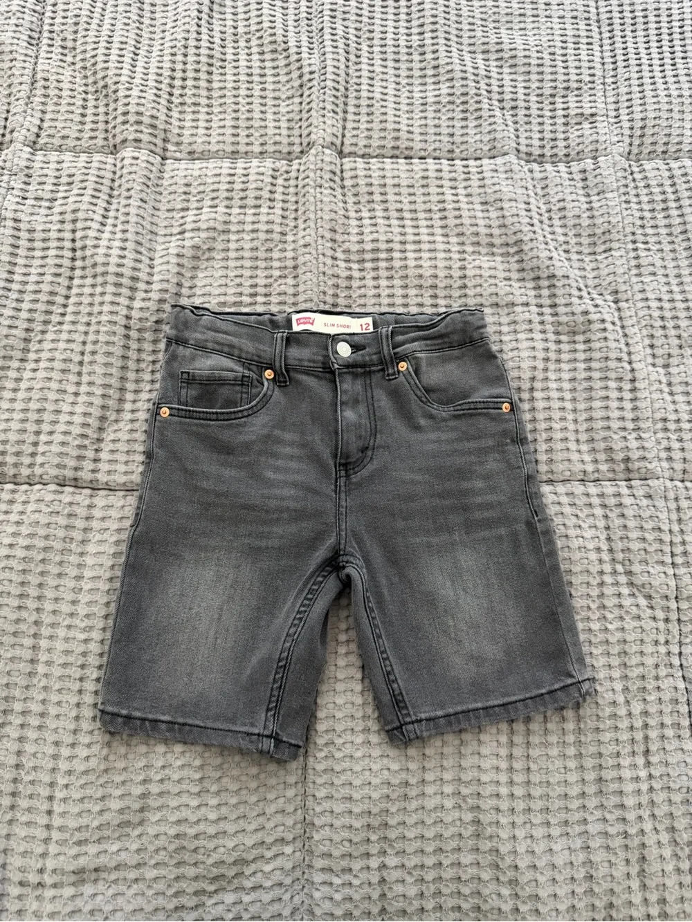 Levi's Boys Black Wash Denim Jean Shorts Adjustable Waist Slim Size 12
