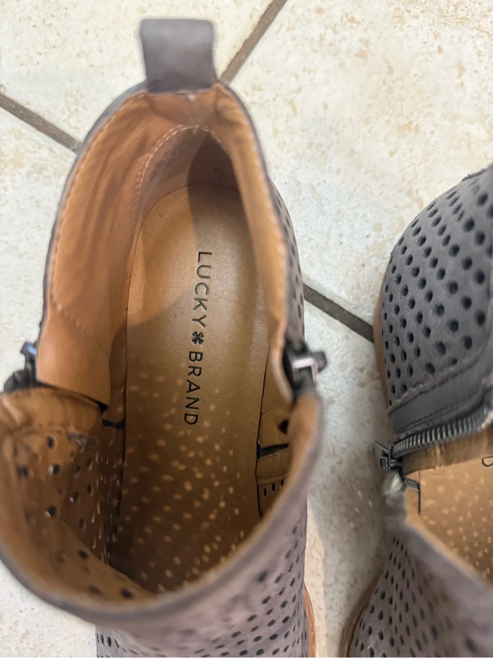 Lucky Brand Gray Perforated Ankle Booties